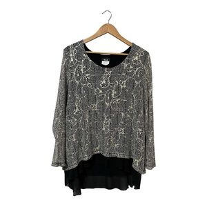 Bali Corp Women's Formal Top XL Overlay Long Sleeves High Low Shirt Blouse